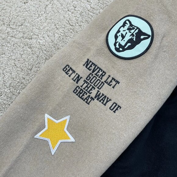 PUMA SIGNATURE Varsity P Patch Long JACKET Snap Button Wool Blend Coat Black - Picture 5 of 13